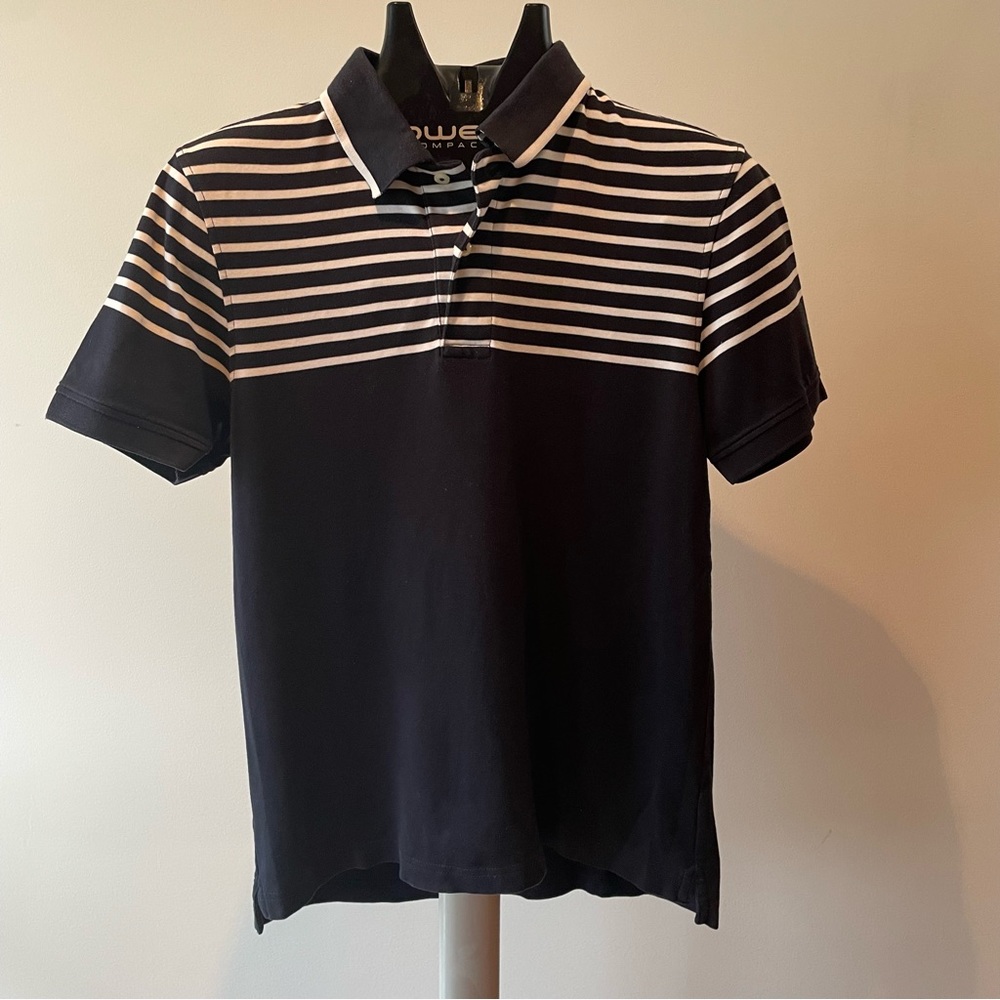 Saks blue branded navy and white striped polo